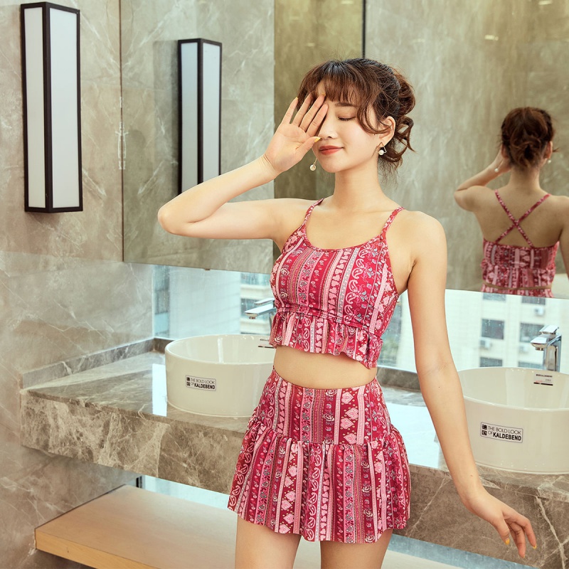 【2021新款泳衣】泳衣女分体韩版少女游泳衣保守裙式小胸聚拢遮肚显瘦
