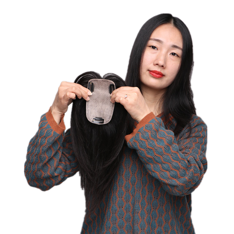 佰絲堂假發(fā)片女頭頂補(bǔ)發(fā)片全真發(fā)無痕遮蓋白發(fā)少發(fā)加發(fā)量自然全真人發(fā)絲 深棕色空氣劉?！?3*13仿膚遞針】 25cm