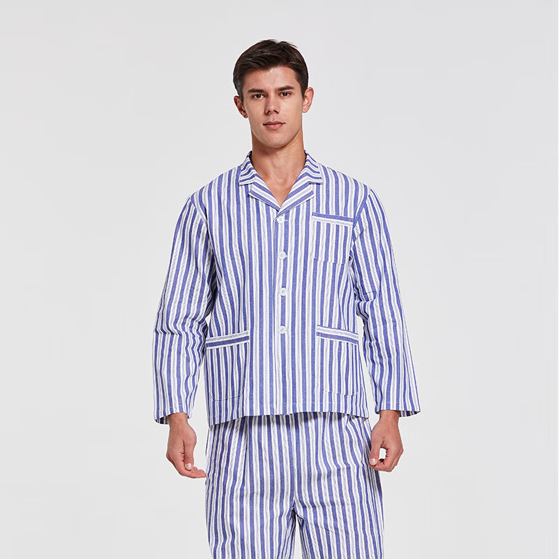 春夏季医院分体式病号服裤子套装男女款棉长袖病人服衬衫 蓝色条纹