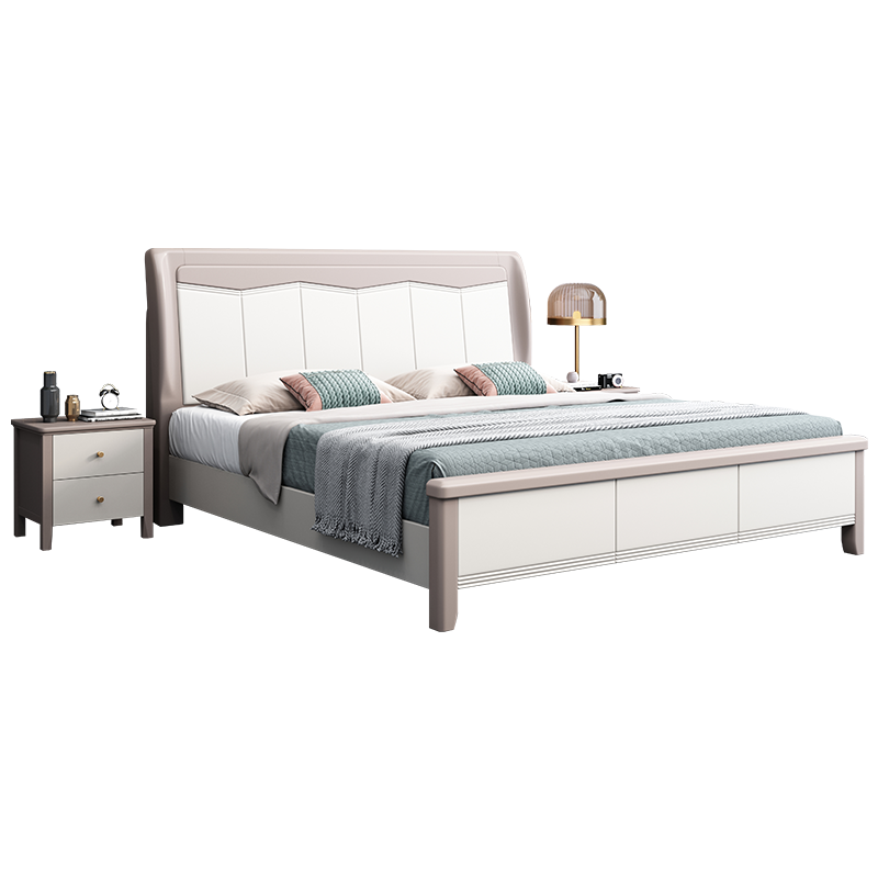 卧森 实木床1.8米轻奢现代简约双人床1.5米拼色主卧婚床高箱储物气压床 单床 1500mm*1900mm  气压结构