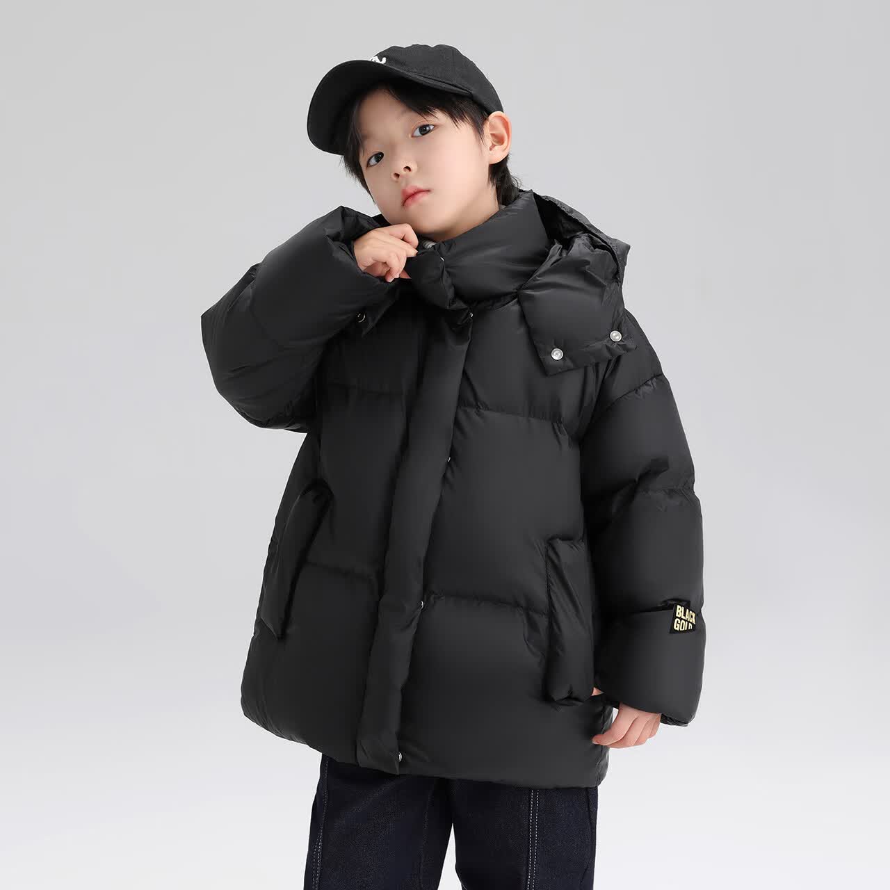 左西童装儿童羽绒服加厚2023冬季新款男童三防中长款黑金保暖冬装