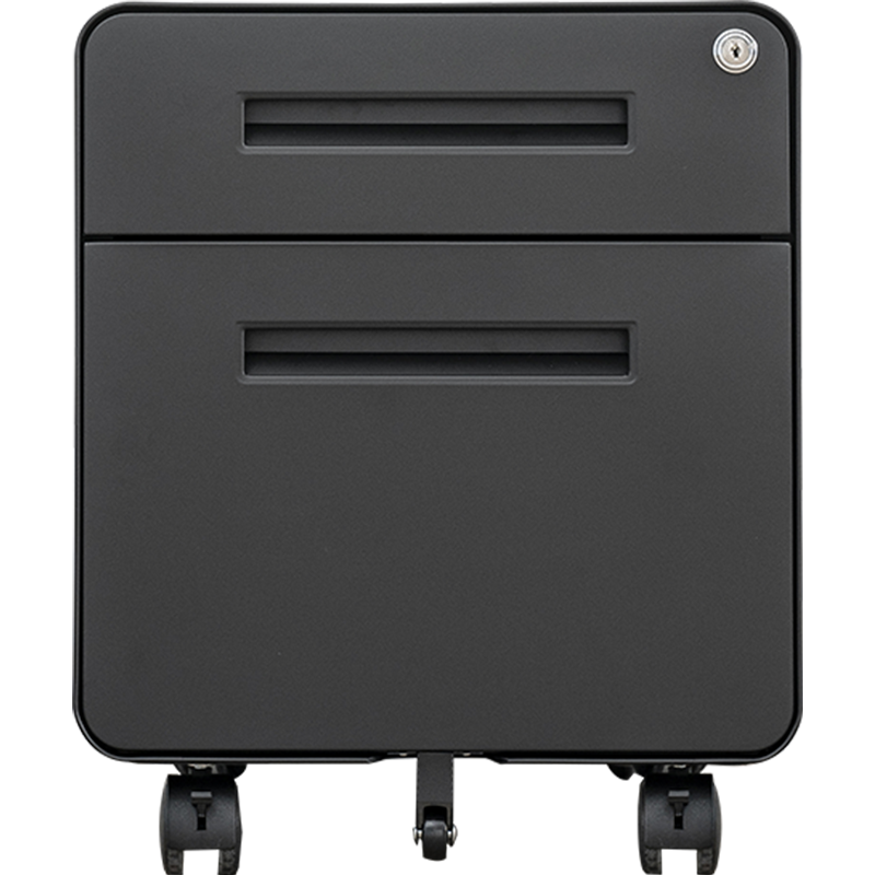 艾美信活动柜文件柜矮柜办公桌边打印机柜抽屉柜移动储物柜桌下小柜子带锁 二抽 活动柜【黑色抽屉 黑拉手 黑色柜体】
