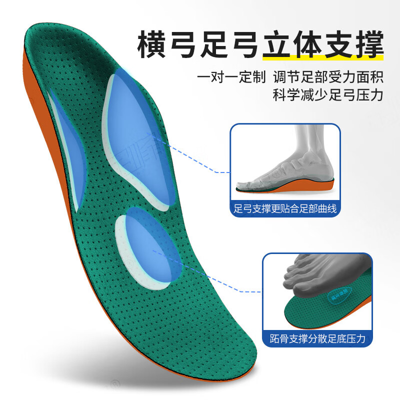 足峰3D定制扁平足矫正鞋垫足弓支撑垫XO型腿内八字纠正缓解足底筋膜炎 第十代-3D雕刻(负离子升级五合一)皮面绿 成人儿童一对一取模对症定制(多功能矫正鞋垫)一双