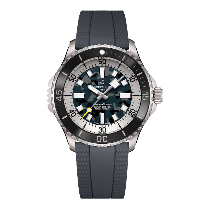 百年靈(BREITLING)【新品】超級海洋自動機(jī)械46超級潛水員男士手表鈦瑞士腕表 黑色-橡膠-折疊扣