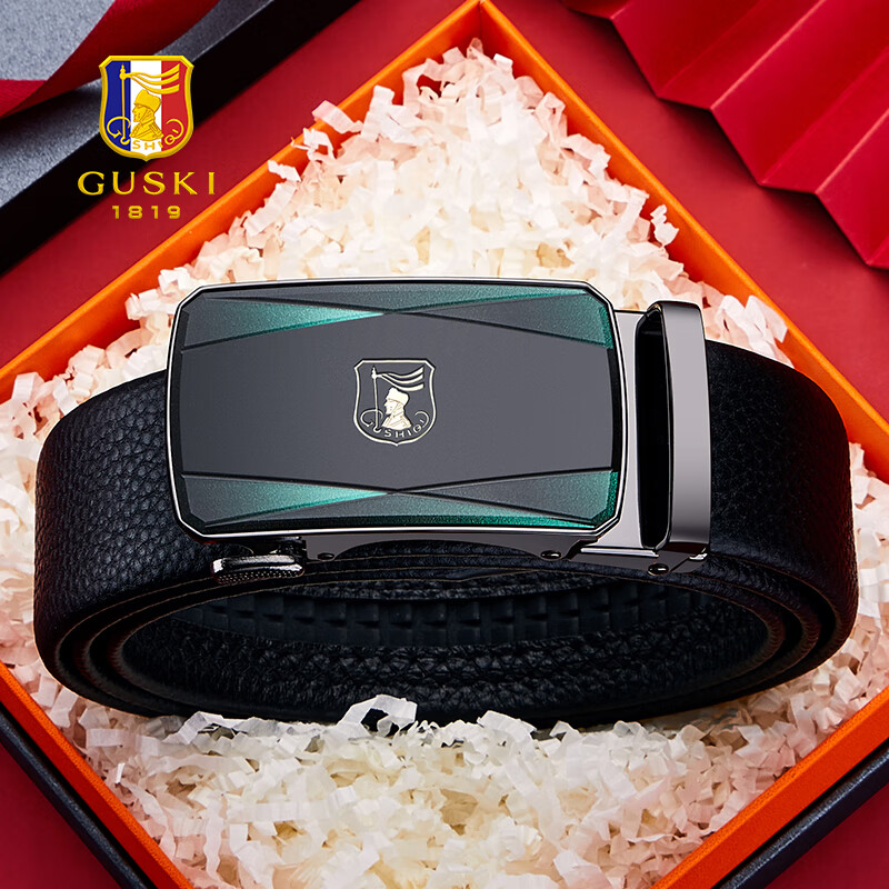 古士旗(GUSKI)品牌皮带男真皮自动扣腰带头层牛皮高档生日礼物送男友老公 【专柜礼盒】百搭枪色/头层牛皮/680009A 115cm -130cm默认随机发(可修剪)