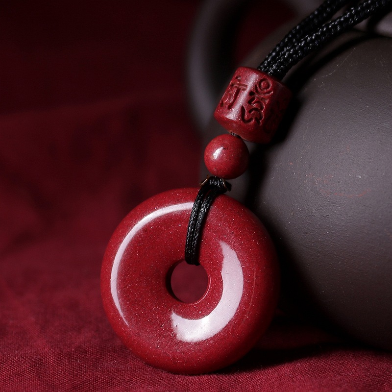 本命年朱砂平安扣吊坠男女辰砂晶体砂项链挂件红项坠 平安扣 带证书