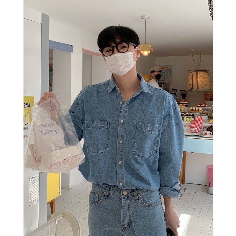 蓝牛仔衬衫高质量 m拍含有鞋子套装的请留言备注码