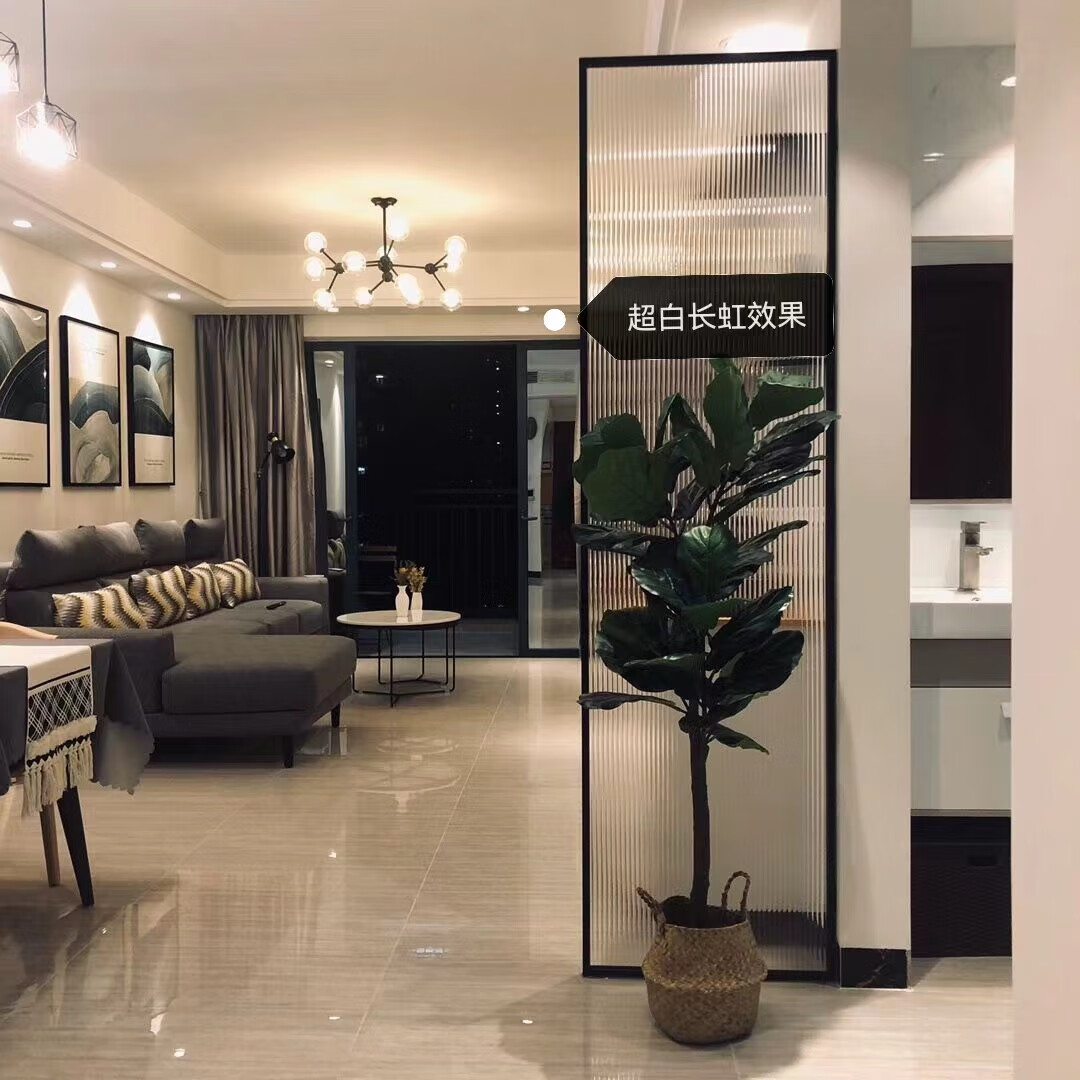 秦得 北欧艺术玻璃屏风隔断客厅入户玄关长虹超白钢化玻璃压花水波纹