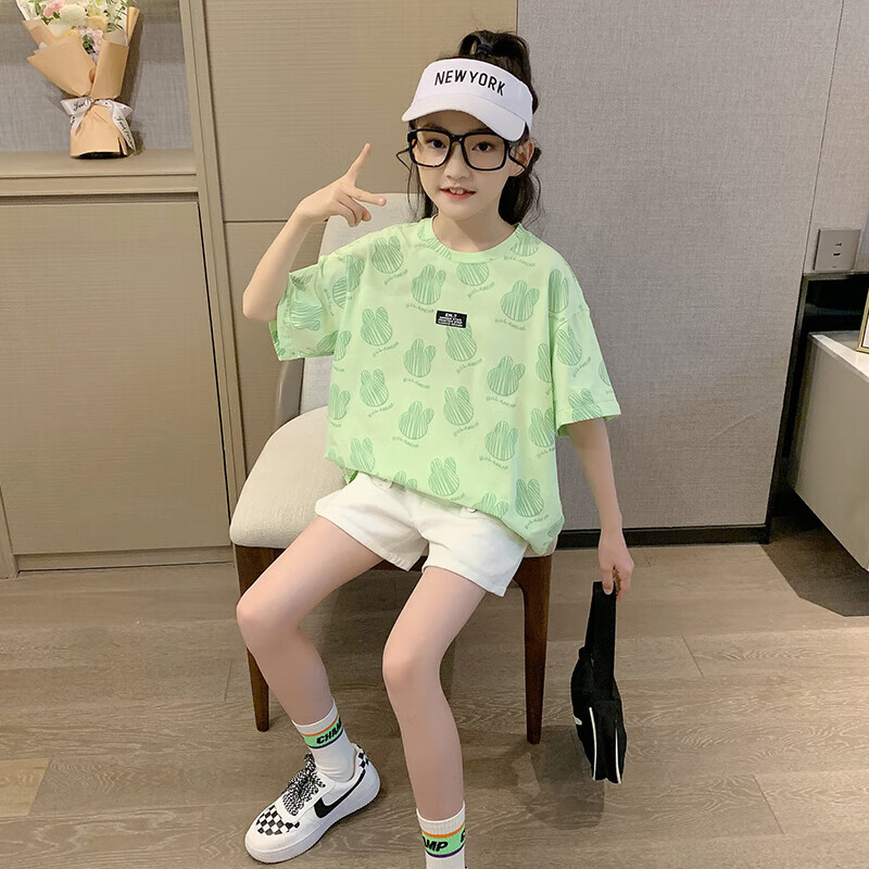 勤度女孩衣服7-14岁夏季上衣童短袖t恤装大童薄款时髦洋气韩系穿搭