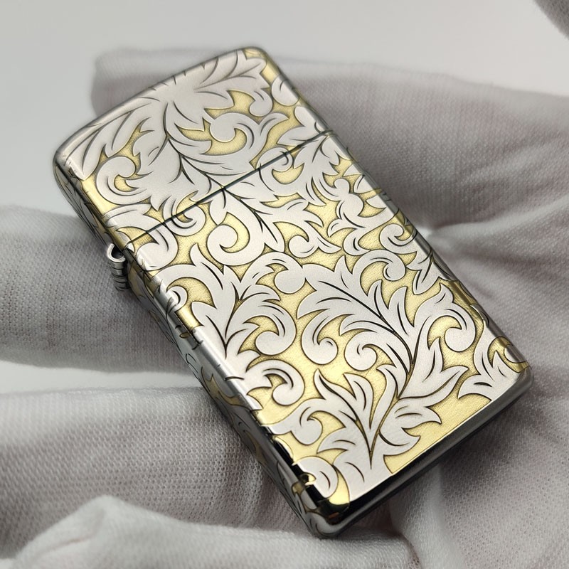 zippo美国之宝煤油防风打火机纤巧窄机貔貅鲤鱼富贵唐草纹送男女礼物