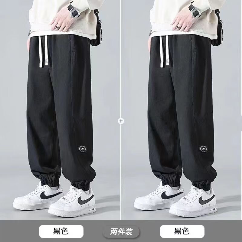 舒晋男裤夏季薄款束脚裤美式刺绣工装裤子男士潮牌痞帅宽松休闲长裤子