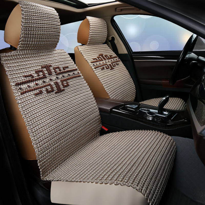汽车坐垫夏季凉垫透气全包围四季通用小车新款亚麻座椅套 卡其色标准