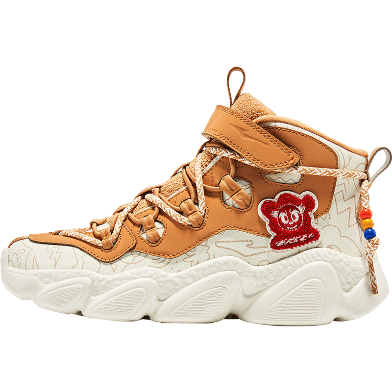 鸿星尔克（ERKE）童鞋男童中大童高帮休闲鞋儿童运动跑鞋橡芽白/焦糖黄棕33