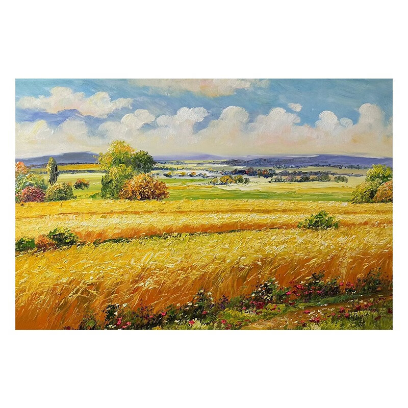 彩象金色麦田丰收风景手绘油画立体装饰画沙发背景客厅挂画横幅肌理画