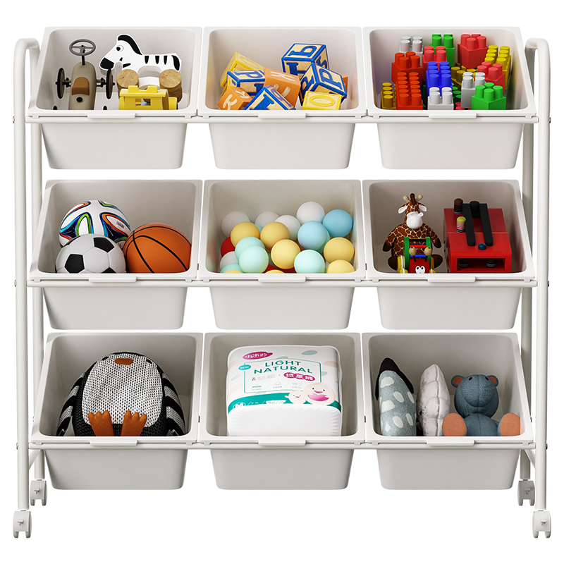 SOFS 玩具收纳架 玩具分类整理架 宝宝玩具架收纳柜储物盒 玩具箱收纳筐多层置物架子 3X3全米白
