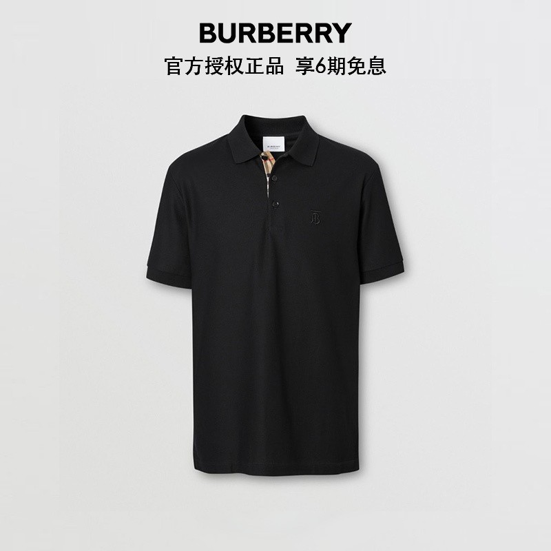 博柏利 BURBERRY 男士黑色专属标识图案珠地网眼布棉质 Polo衫 80140031 M