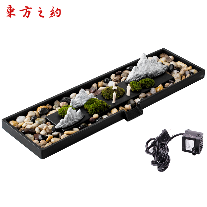 东方之约 假山石槽小鱼缸鱼池循环喷泉水景微景观瀑布流水器摆件造景
