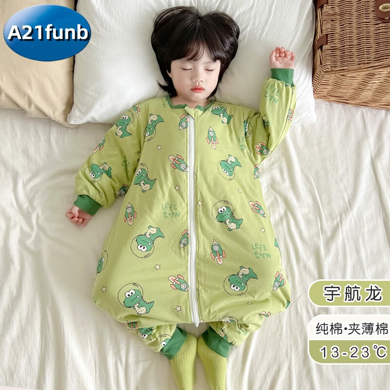 A 21 FUNB兒童連體睡衣秋冬款寶寶純棉睡袋兩歲男童恐龍春秋季大童冬天男寶 秋冬款-夾薄棉【宇航龍】建議13- 100 S碼(建議身高85-99cm左右)