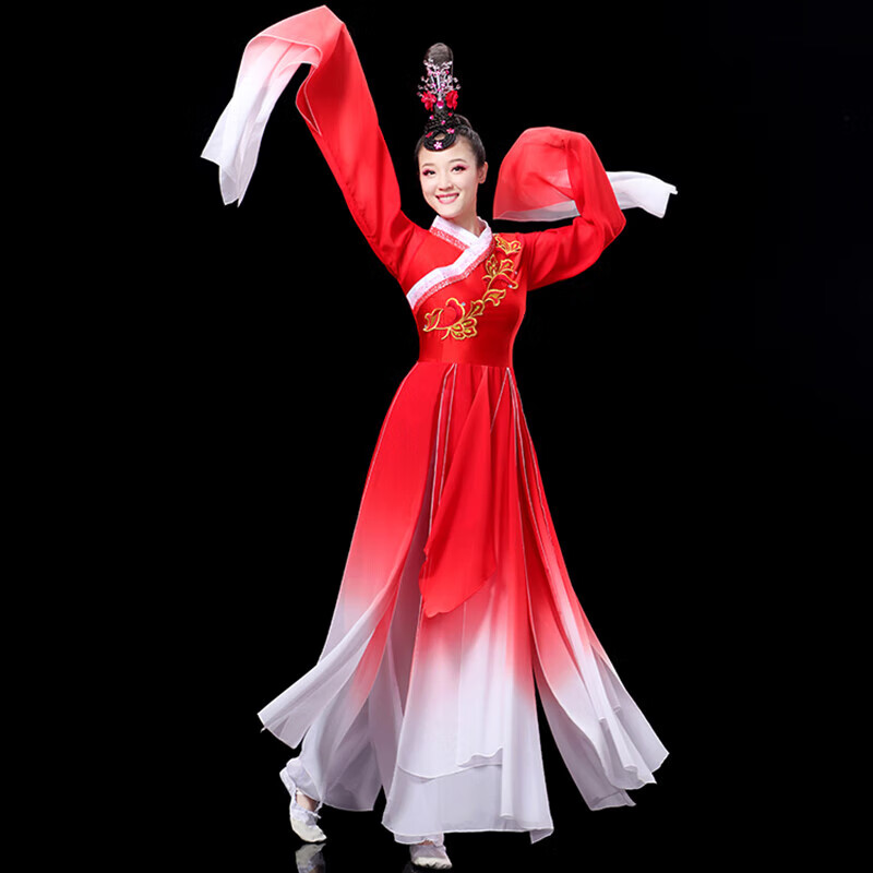 亲在惊鸿舞蹈服古典舞演出服蹈女飘逸中国风水袖甩袖水月洛神舞蹈摆裙 红色 S