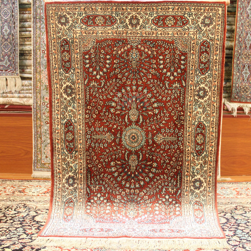 毯译 每厘米九个结二十年前老古董手工真丝地毯 60x91厘米