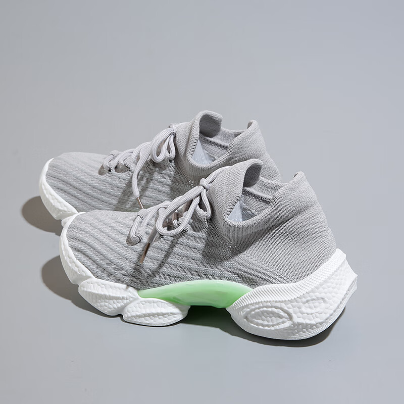 椰子鞋2024新款网面飞织透气袜子鞋薄款休闲轻便跑步运动鞋女 灰色 36