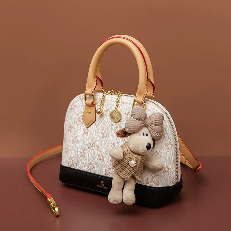 酷奇袋鼠酷奇女包高级感轻奢包包女2025新款秋冬真皮手提贝壳包女斜挎小包 白色