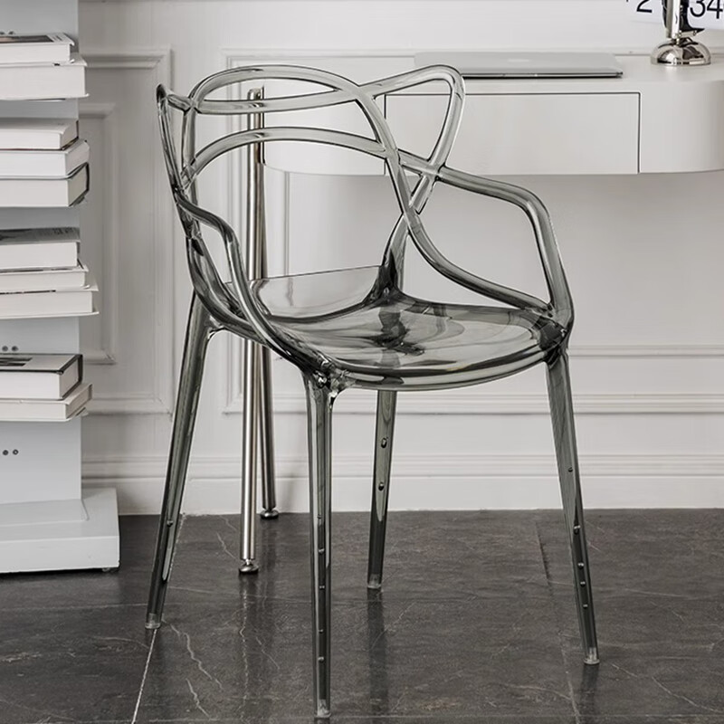 话家先生户外塑料靠背水晶椅网红简约亚克力艺术椅子民宿酒店可叠放洽谈椅 透明烟灰色