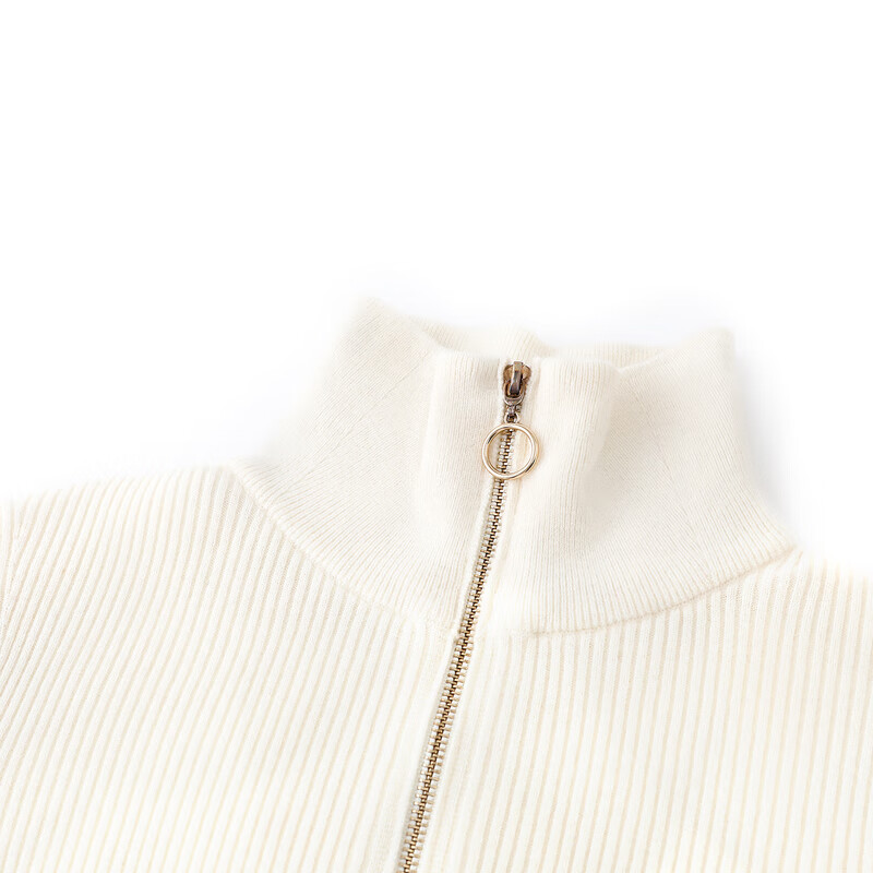 恒源祥弹力修身羊毛衫女秋季新款拉链翻领套头毛衣休闲纯色内搭针织衫女 奶白色 165/88A/M