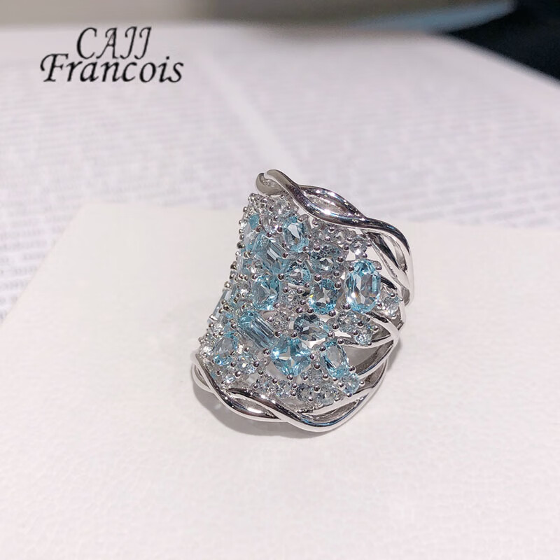 CAJJ Francois 6.50克拉托帕石戒指女 天然彩寶 珠寶寶石925銀鑲嵌 17號