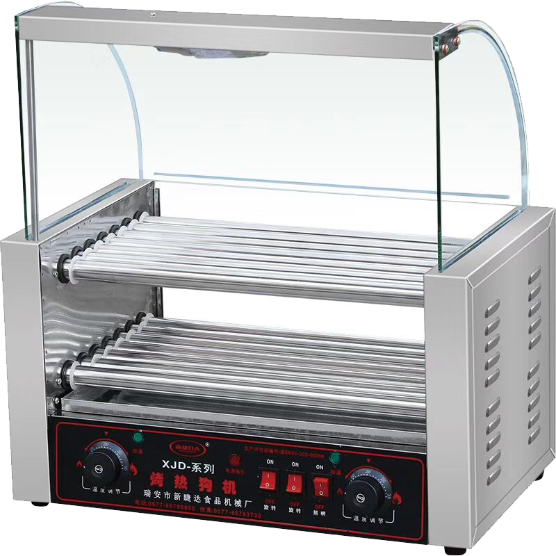hx-14全自动7管双层烤肠机香肠机台湾热狗机商用共计14管带灯带门 萬
