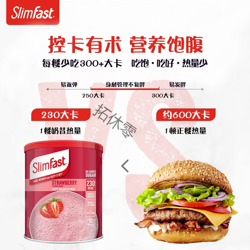 食芳溢英国slimfast代餐奶昔粉控卡饱腹膳食纤维 【草莓味-438g】效期24.09