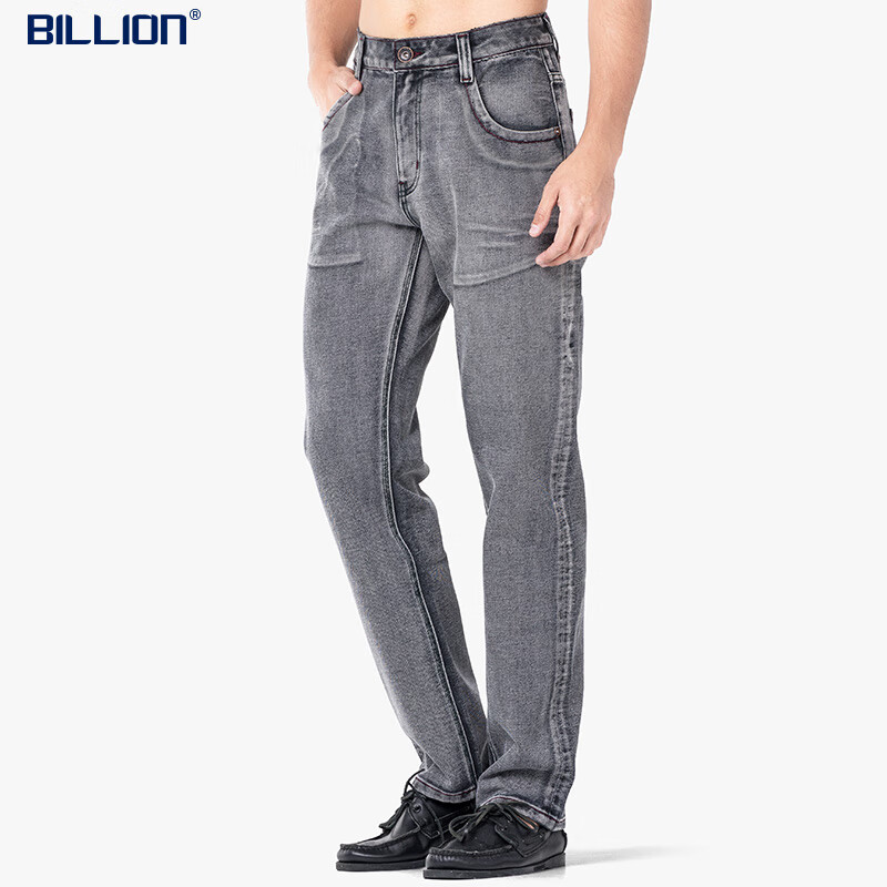 BILLION宽松牛仔裤男直筒秋冬季厚款中腰无弹商务休闲裤子新复古回潮 灰色 厚款 宽松直筒 38 （2.94尺｜98厘米）