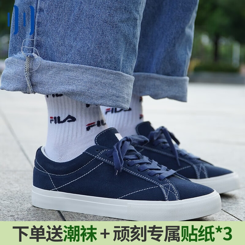 顽刻ollieskate海军蓝翻毛皮低帮男女ins情侣防滑耐磨专业滑板鞋 to