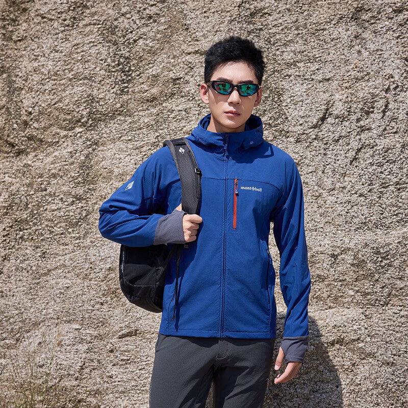 mont·bell软壳衣男款户外秋冬防风保暖防泼水徒步登山连帽外套 1106727 BL蓝色 L