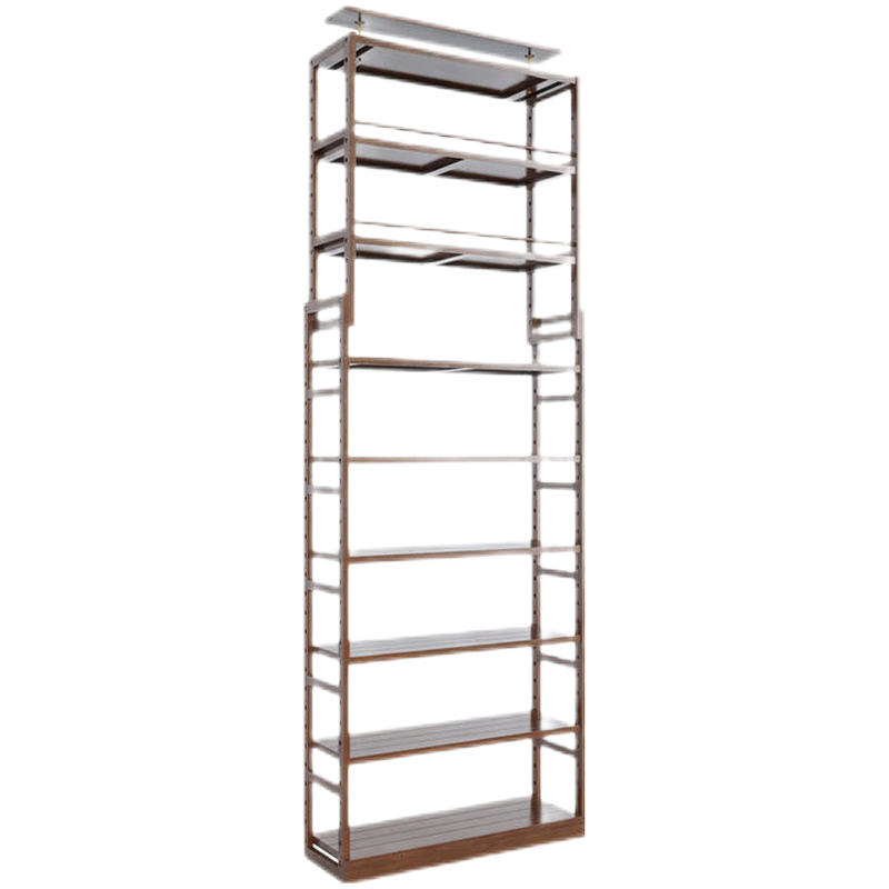 叶氏木语 书架落地简易顶天立式实木书架置物架家用客厅整墙组合书柜书橱多层隔断架办公室松木储物柜 【全实木】胡桃色 A1:长45深18cm(高度可调1.7~3.1米)