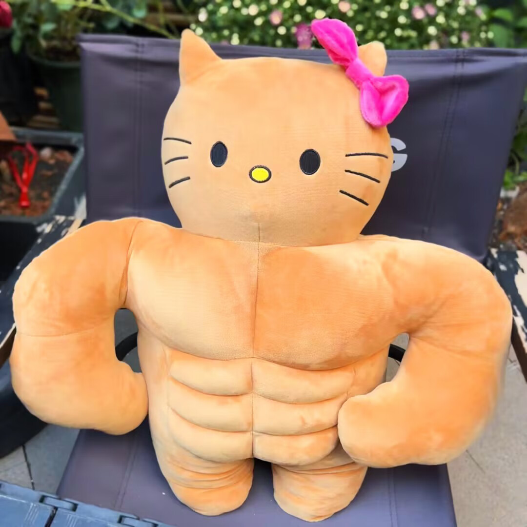 玩偶黑皮凯蒂猫公仔kt猫娃娃抱枕女生睡觉 肌肉kitty猫【现货秒发 代