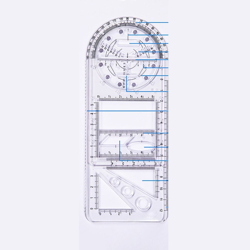 兰衍 多功能绘图尺 学生可旋转数学尺子画圆模板尺 图形活动尺 小学