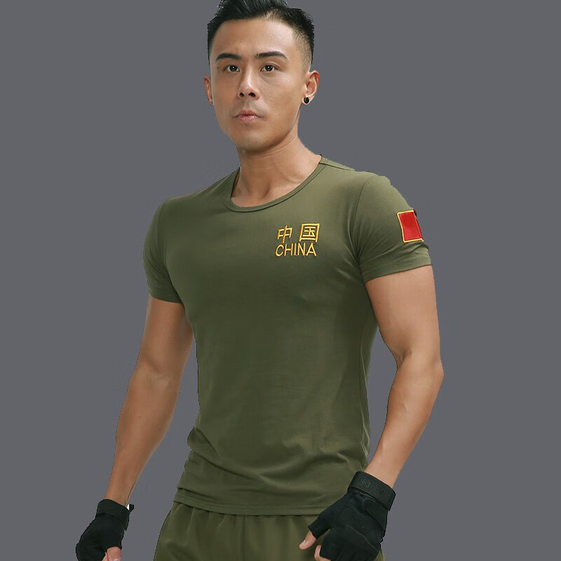 体能作训服夏季短袖短裤特种兵T恤套装男训练服带中国军绿色体能训练服 单件T恤603军绿 XL120斤左右
