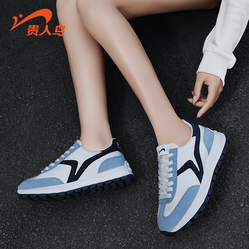 贵人鸟女鞋2024春夏新款休闲鞋舒适透气耐磨防滑皮面防水软底运动鞋潮