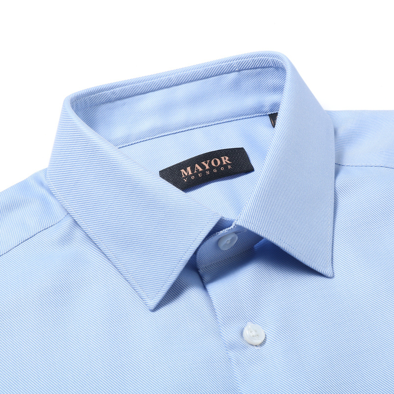 MAYOR男装 秋季ALBINI全棉面料商务时尚蓝色长袖衬衫 蓝色 170/84A