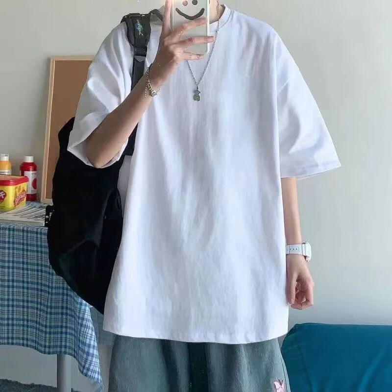 嘉晔(JIAYE)夏季加肥加大码男士五分袖t恤男宽松衣服潮流半袖胖子短袖T恤衫 纯色白色 M 京东折扣/优惠券