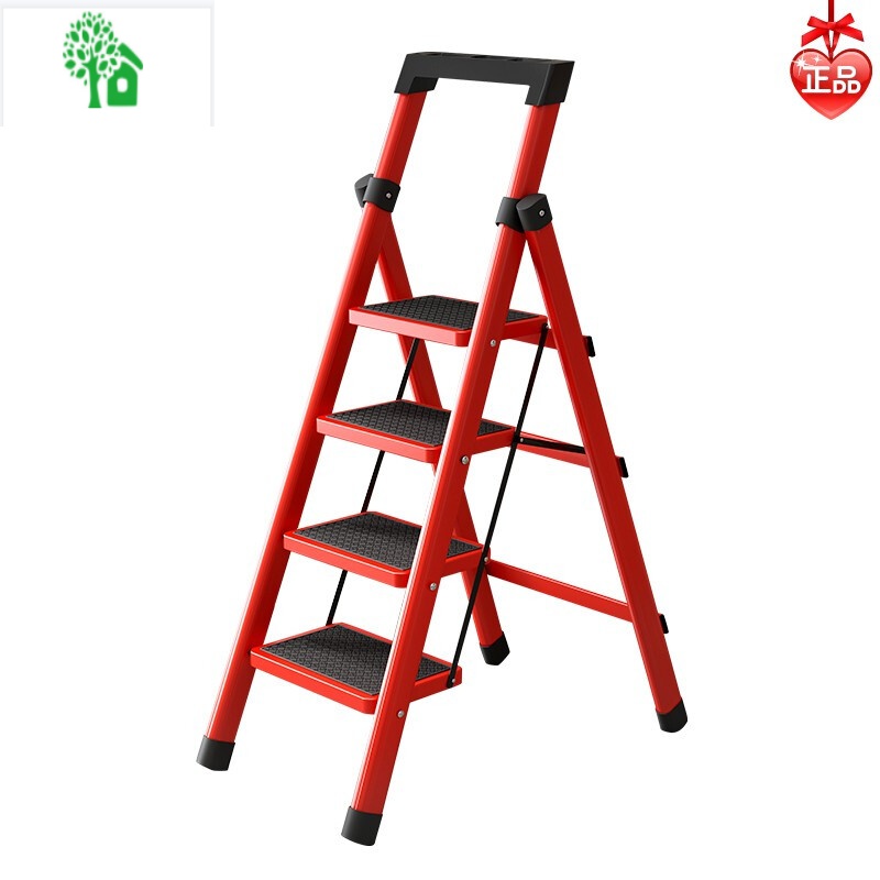 梯子家用安全折叠梯加厚室内人字梯楼梯伸缩梯步梯多功能梯凳 新款升级加厚碳钢-红色-3步 （大踏板20cm）
