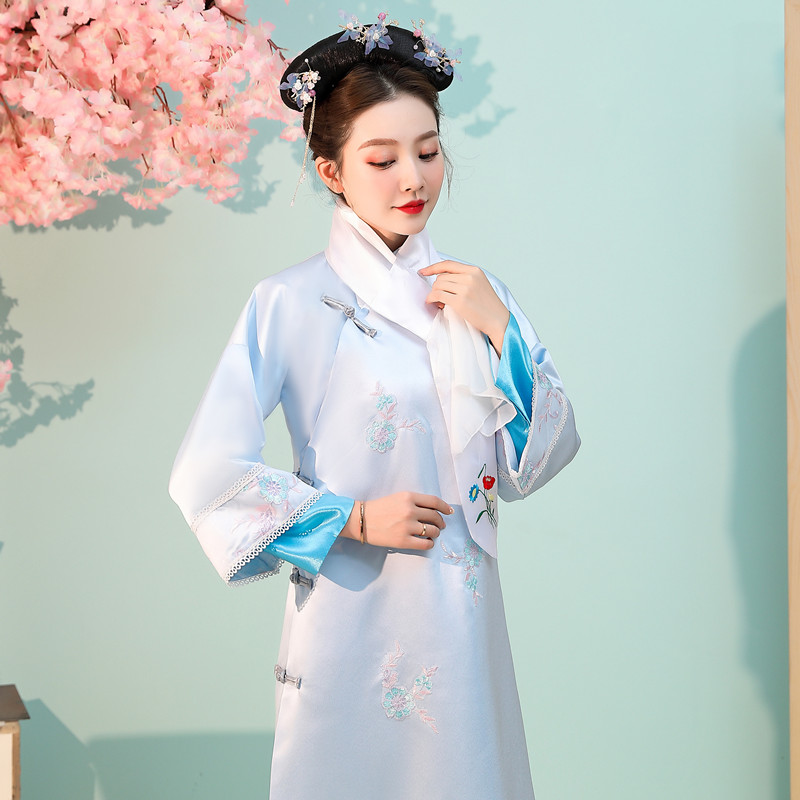 公主古装清朝服装古装清朝宫廷格格妃子服写演出服 淡紫色衣服加围巾