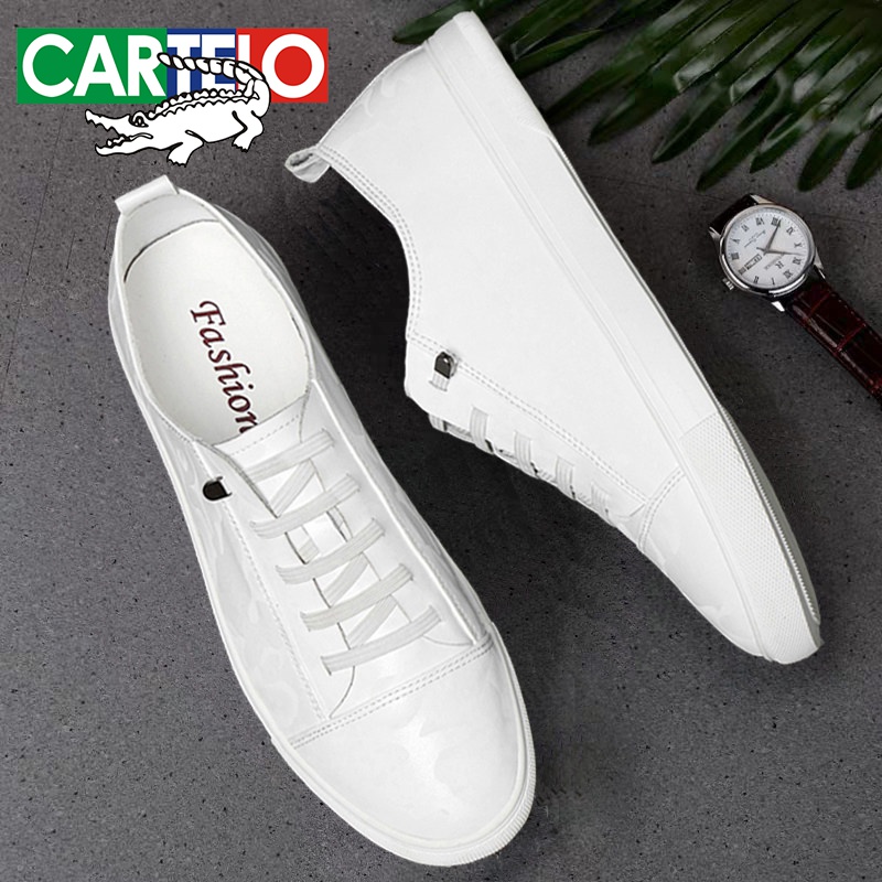 卡帝乐鳄鱼(cartelo)西装小白鞋男真皮潮流夏季百搭无鞋带男鞋子纯皮