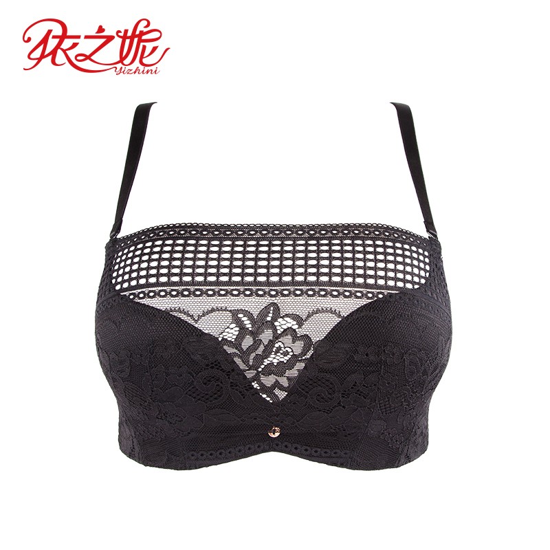 依之妮内衣无钢圈中厚3排扣定型抹胸防走光侧收聚拢文胸523a8a6 黑色