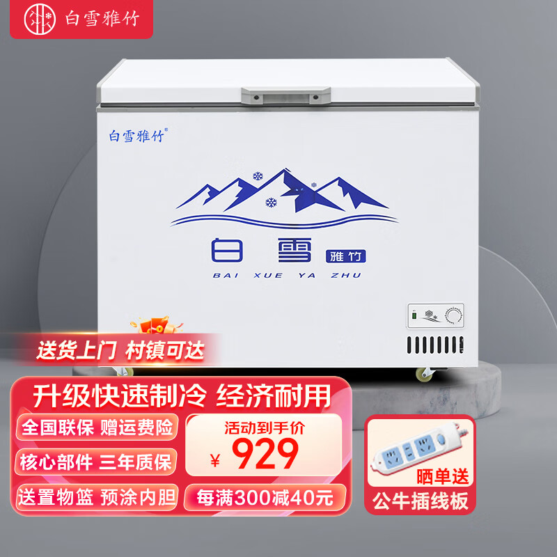 白雪雅竹冰柜商用大容量全冷冻大型冰柜家用冷藏冷冻两用卧式冷柜展示