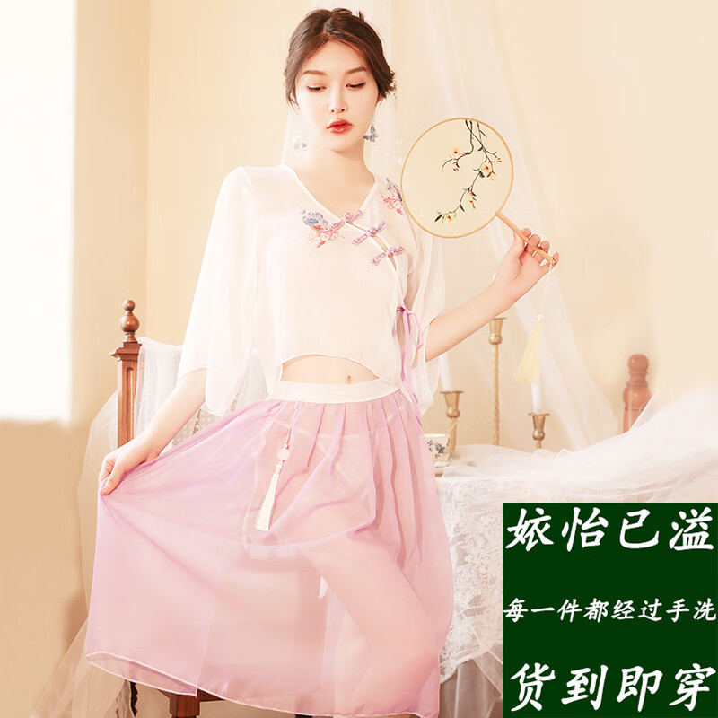 㛄怡已溢民国制服性感复古风盘扣雪纺超薄旗袍睡衣套装 浅紫色 均码