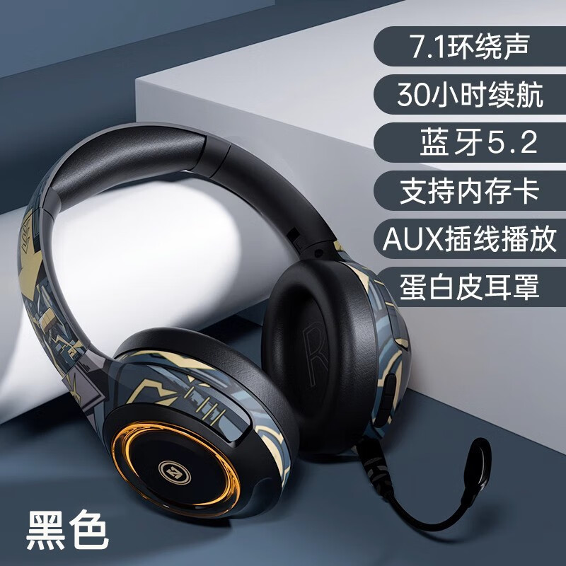 JBLE索尼通用2025年新款无线蓝牙耳机头戴式电脑游戏电竞高续航低延时带麦可有线降噪全包适用苹果华为 炫酷黑【无痛全包耳+5.2蓝牙】