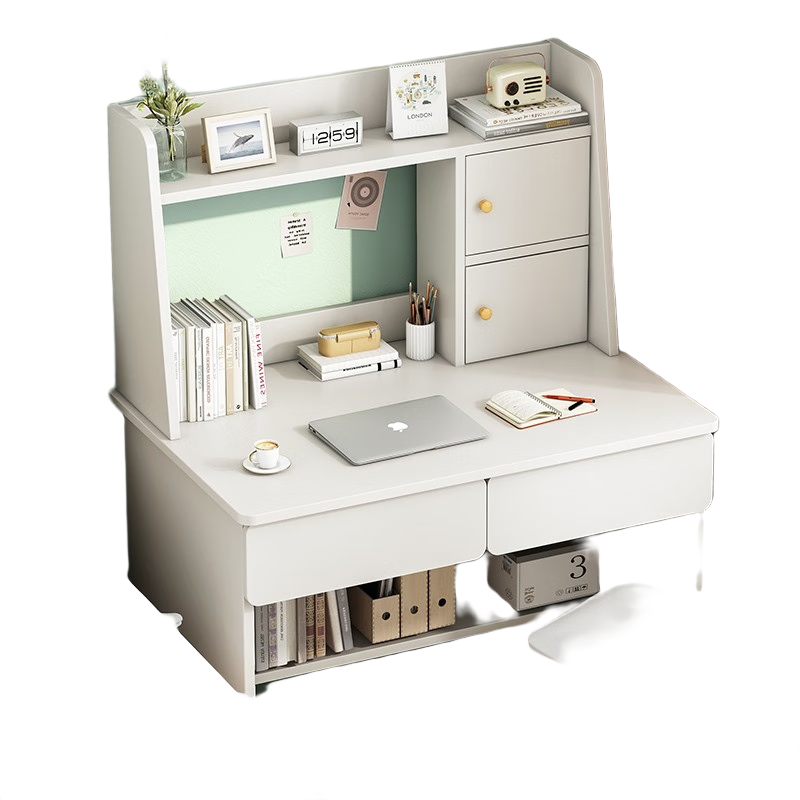 尋巧（SPERMEK） 電腦桌臥室書(shū)桌書(shū)架組合一體家用寫(xiě)字臺學(xué)生學(xué)習桌辦公寫(xiě)字桌子 【加高款】暖白色80CM