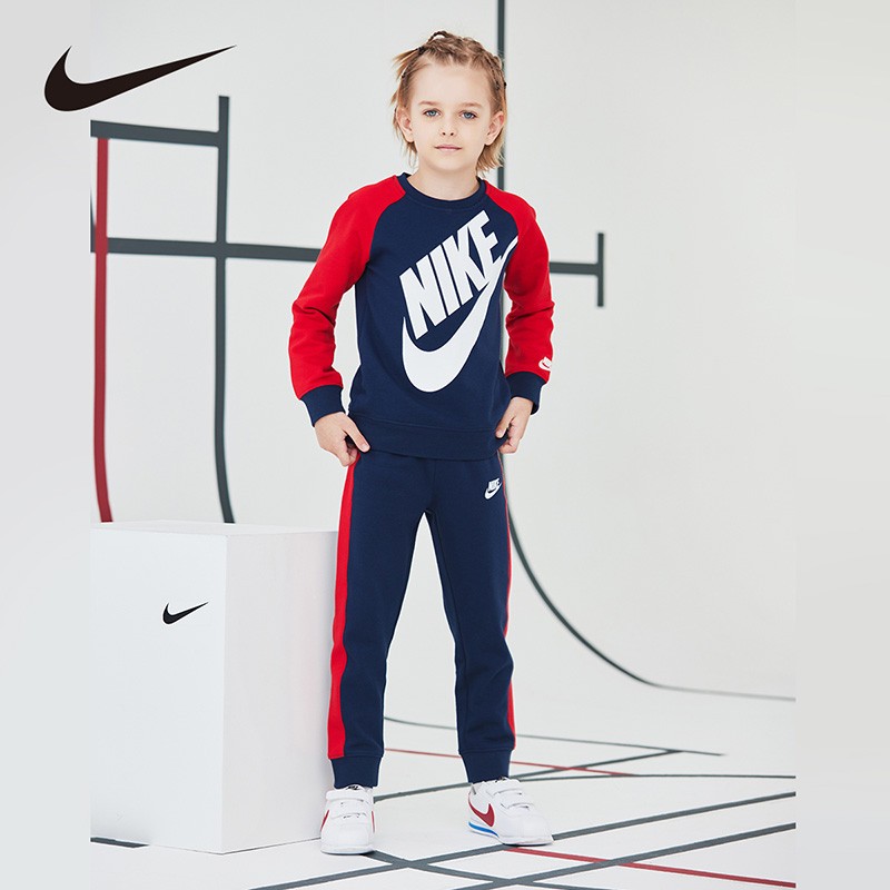 耐克(nike)童装儿童秋季套装男女小童运动休闲卫衣长裤套装f563靛蓝色